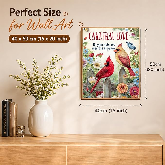 AUKELHJ Paint by Numbers Kit for Adults Beginner, Cardinal, 16X20 Inch | Paint by Number for Adults, Beginner Friendly, High-Definition Color Canvas, Stress Relief, Home Decor, Gifts, Unframed