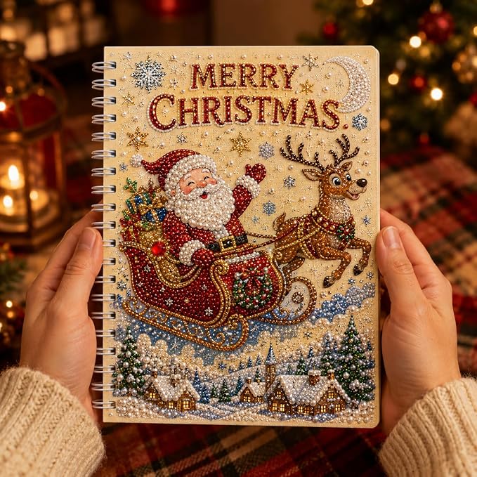 100 Pages DIY Christmas Pearl Diamond Art Painting Notebook，Style E