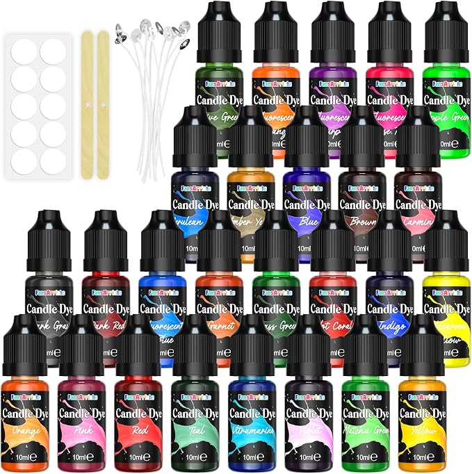 FansArriche Candle Dye - 26 Colors Liquid Oil-Based Dye for Candle Wax | Highly Concentrated, Natural Candle Color for DIY Candle Making