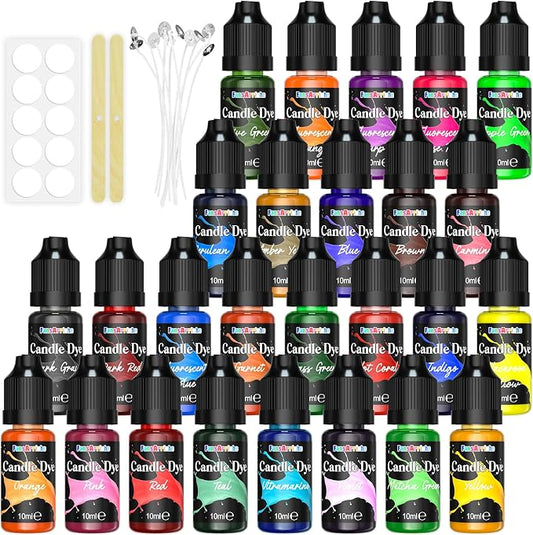 FansArriche Candle Dye - 26 Colors Liquid Oil-Based Dye for Candle Wax | Highly Concentrated, Natural Candle Color for DIY Candle Making