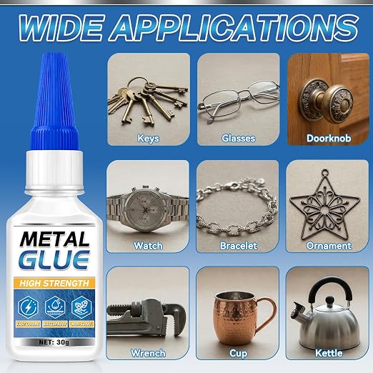 Metal Glue, Super Glue for Metal 30g Heavy Duty Instant Adhesive, Fast Drying Clear CA Adhesive for Stainless Steel, Aluminum, Iron, Jewelry Repair, DIY Crafts, Waterproof Strong Bonding