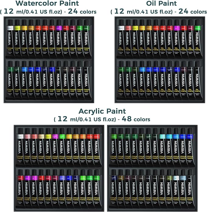 VISWIN Professional All-in-One Art Painting Kit with Aluminum & Beech Wood Easel, 96 Acrylic, Watercolor & Oil Paint Set, Canvas, Painting Set with Complete Art Supplies for Adult, Artist, Beginner