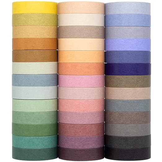MOOKER 39 Rolls Washi Tape Set - Morandi Colored Masking Tape, Thin Vintage Tape for Journaling, Scrapbooking Supplies, Crafts Aesthetic, Gift (Nature Color 10mm)