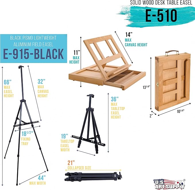 U.S. Art Supply 133-Piece Artist Painting Kit - Aluminum & Wood Easel | 24 Each (Acrylic, Oil, Watercolor Paints), 8 Canvases, 44 Brushes, 4 Paint & Sketch Pads - Painting Kits for Adults, Gift Set