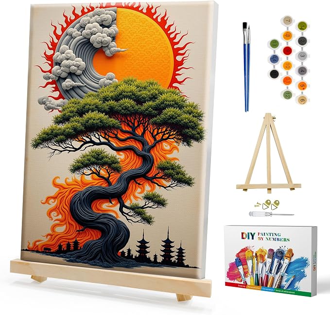 SmartEZ Framed Paint by Numbers Kit for Adults Tree of Life, 8x12 Inch | Adult Paint by Number Kits with Frame for Gift, Home Wall Decor, 7.87x11.81 Inch