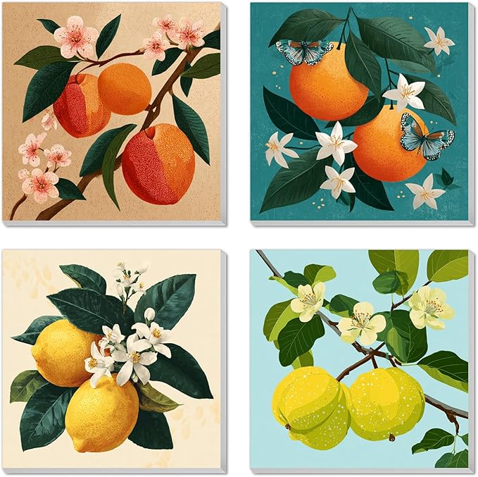 4 Pack Framed Paint By Numbers Kit for Adults Beginner Fruit Adult Paint By Number Kits on Canvas Green Plant Painting By Numbers for Adults with Frame Diy Painting Kits for Home Wall Art 8x8 Inch