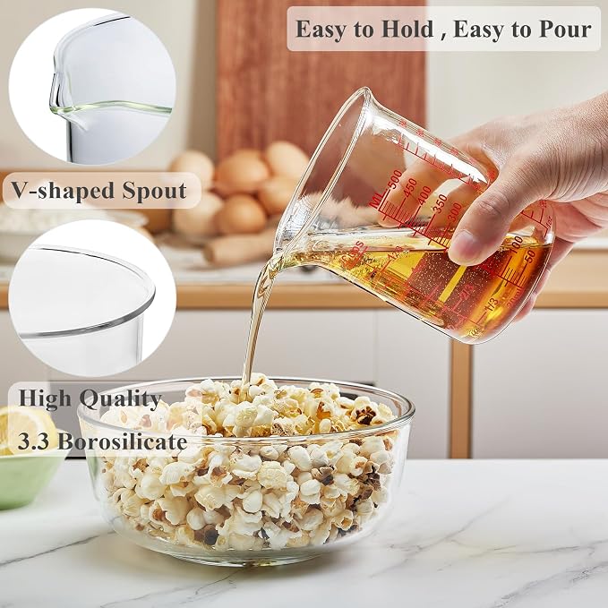 Ackers BORO3.3 Borosilicate Glass Measuring Cup, 500 ml (16 oz, 2 Cup)