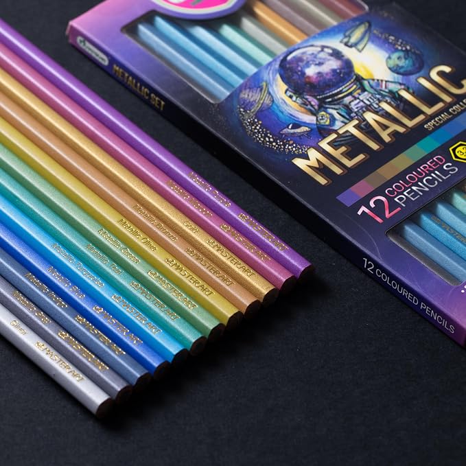 MASTERART Metallic Colored Pencils 12 Colors for Kids and Adults Coloring