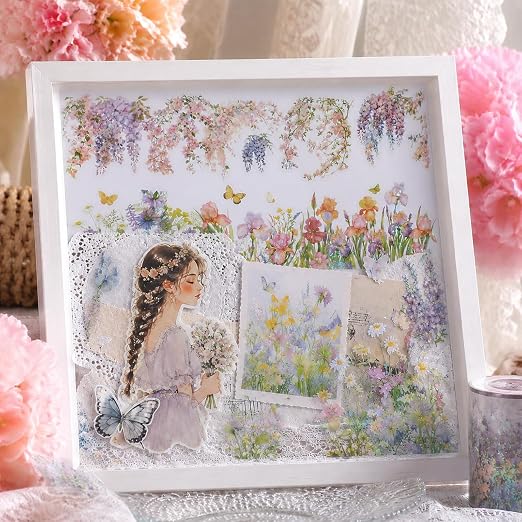2 Rolls Floral Washi Tape Clear Colorful Vine Flower Tapes Stickers Decorative Tape for Crafts Cute Washi Masking Adhesive Pet Tapes for Journaling Journal Supplies Planners Scrapbook Gift Wrapping