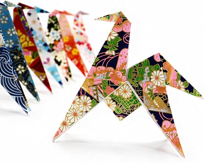 Colorful Origami Horses Set - 16 Pcs 8 - Color Mixed, Handmade with Hard Yuzen Paper, 4.72×3.94 Inches, Ideal for Desk Decor & Gifts