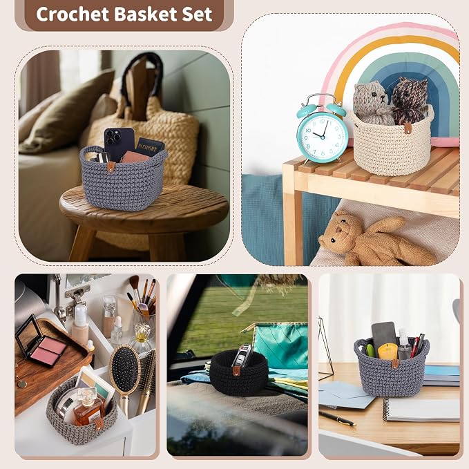 27PCS Crochet Basket Kit for Beginners,Grey Square Basket,Gift Box Package