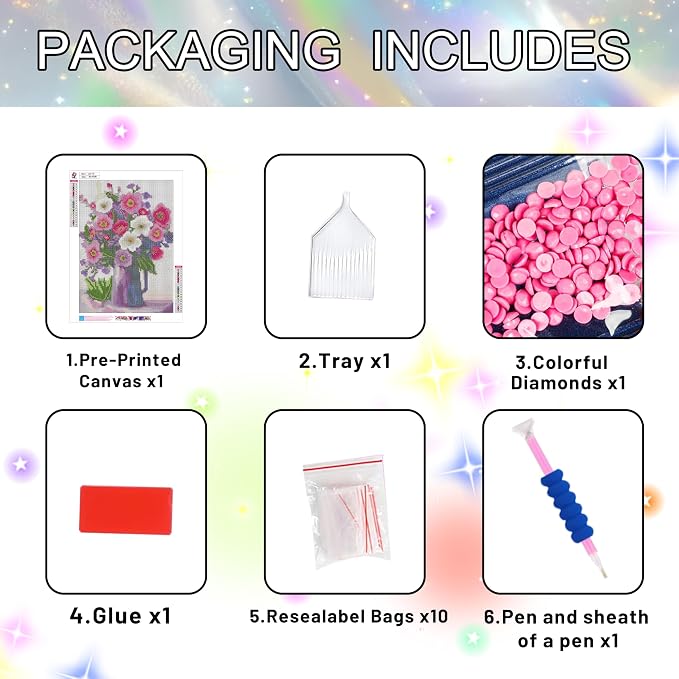Ausanrl Flower Diamond Painting Kits for Adults - Diamond Art Kits for Adults Beginner,5D Diamond Painting Flowers,Gem Art Kits for Gifts Home Decor 12x16inch