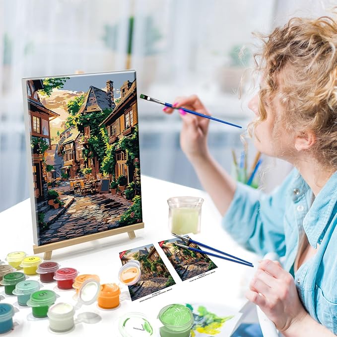 ATDMS City Street Scene Paint by Numbers Kit for Adults with Frame