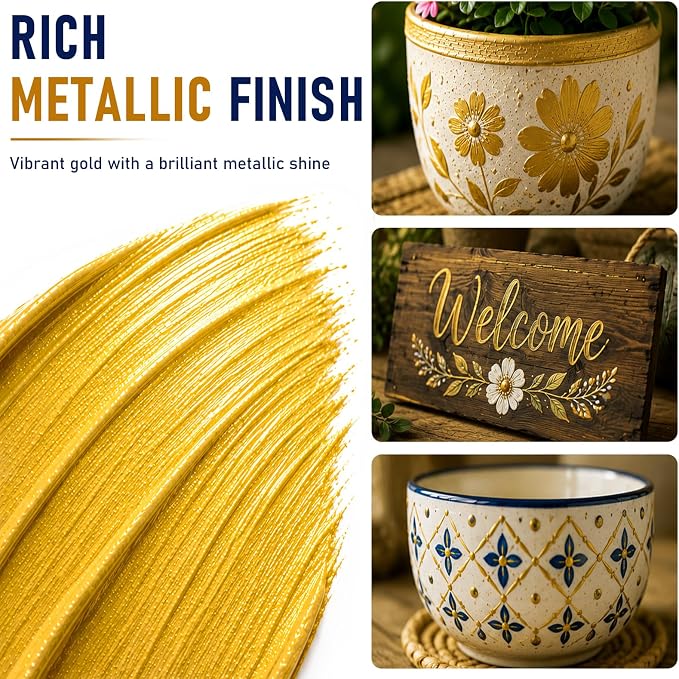 GOTIDEAL Metallic Gold Acrylic Paint Tubes(120ml, 4.1 oz) Gold Leaf Paint | Non Toxic, Non Fading, Rich Pigments,for Painters, Adults & Kids,Ideal for Canvas Wood Clay Fabric Ceramic Craft Supplies