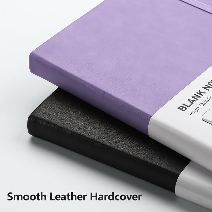 RETTACY Blank Journal Notebook, 192 Pages, A5 Medium Size (5.7'' x 8.3'') | Leather Hardcover, 100 GSM Thick Paper, for Sketching, Drawing, Painting (Purple)