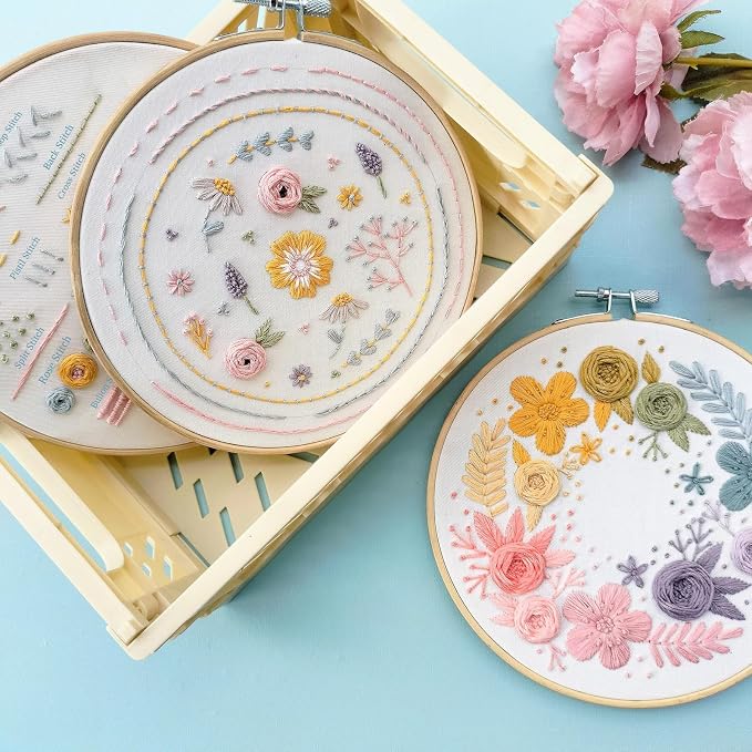 Embroidery Kit for Beginners,Learn 22 Stitches with Instructions & Video | Beginner-friendly step-by-step video tutorials included/Water-soluble ink/beginner embroidery kit/complete embroidery set