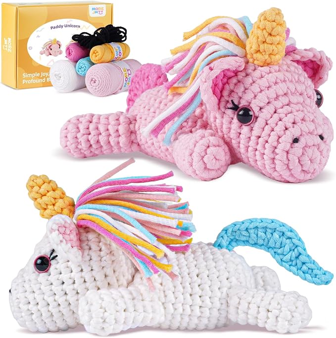 MOREJMTT Crochet Kit for Beginners, Learn to Crochet, Include Easy Knitting Soft Yarn, Step-by-Step Video Tutorial, Hook, Holiday Birthday Gift for Adults (Unicorn)