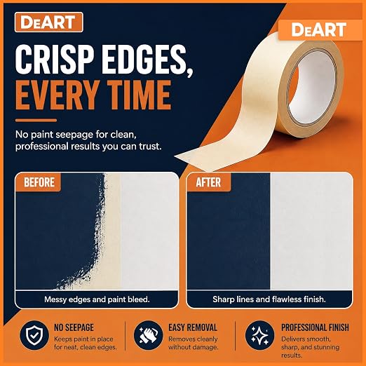 DEART Painters Tape Masking Tape Sharp Edge Line Technology 0.7 inch Beige Painting Tapes for DIY Crafts Arts Decoration No Residue Easy Removal Multi-Purpose Wall Paint Artist Paper Tape