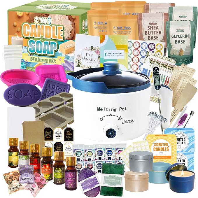 PIUH 2-in-1 Candle & Soap Making Kit for Adults Begineers DIY Craft Kit | Complete Candle and Soap Supplies Kit with Melter, DIY Kit Make Soaps and Scented Candles, Soap Base, Soy Wax, Molds