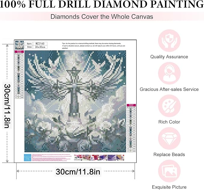 Christian Cross Diamond Art Kits for Adults 12 x 12 inch