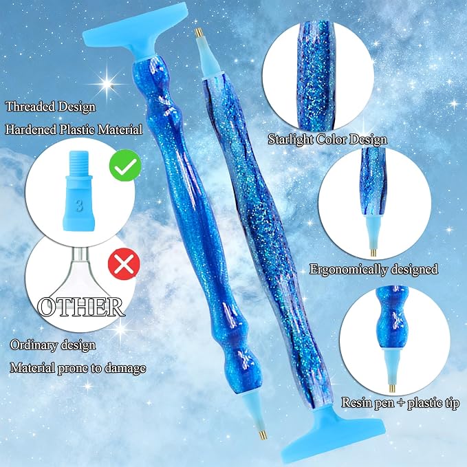 ZYNYXY 16PCS Ergonomic Diamond Art Pens Kits, Resin Diamond Painting Pen with Multifunctional Plastic Screw Thread Tips for 5D Diamond Painting (Starry Blue A)