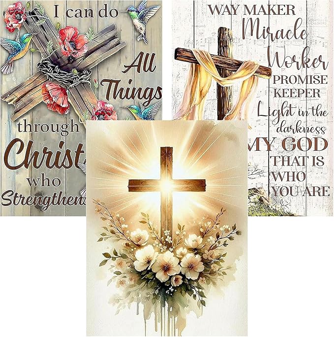 3 Pack Diamond Art Kits for Adults, Cross Diamond Painting Kit 11.8x15.7 in