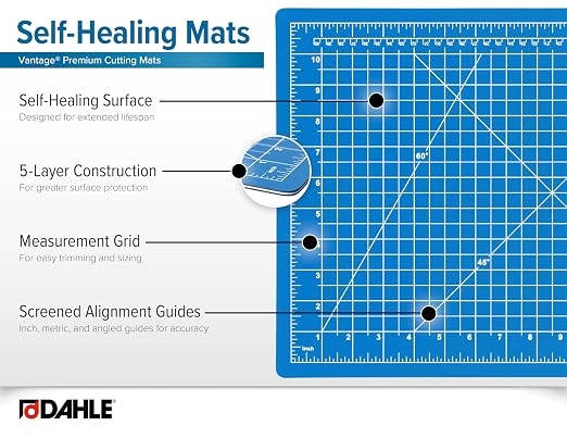 Dahle Vantage 10693 Premium Self-Healing Cutting Mat, 24"x36", 1/2" Grid, 5 Layers for Max Healing, Perfect for Crafts & Sewing, Blue