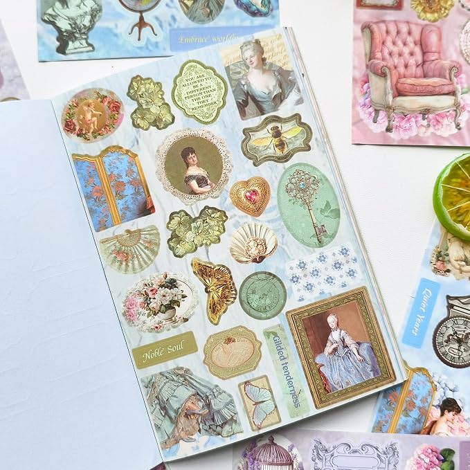 Vintage Sticker Book 500+ Stickers 30 Pages for Journaling Scrapbooking