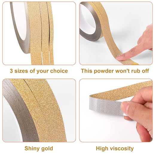 Zonon Glitter Gold Washi Tape for Wall Decor Self Adhesive 5/10/15mm