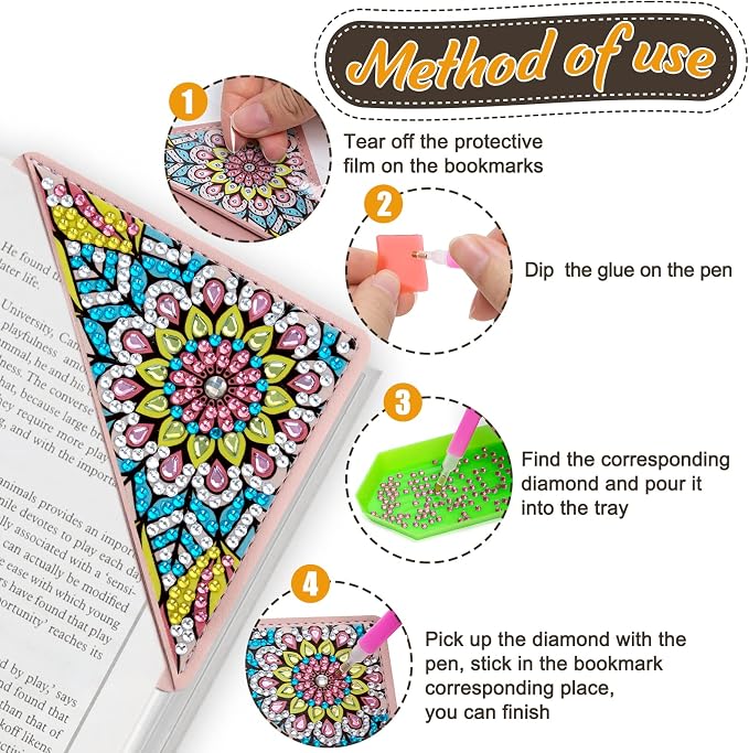 WIVICO 4Pcs Diamond Painting Bookmarks, Diamond Pearl Art Kits for Adults | DIY Diamond Dots Paint By Numbers Kit,Gifts for Book Lovers(Mandala)