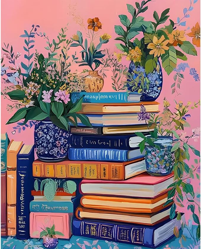cviokrdu Book Paint by Numbers Kit for Adults - Books Adult Paint by Number Kits on Canvas, DIY Oil Painting for Gift Home Wall Decor (16x20inch)