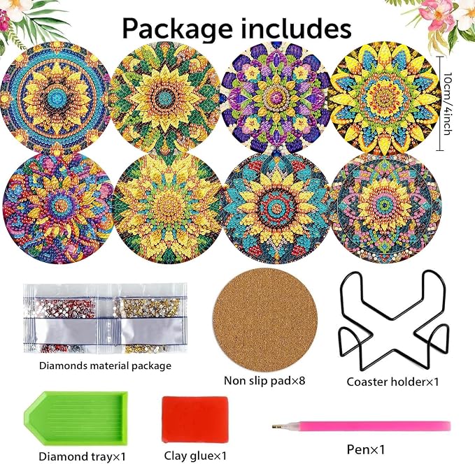 mrpwnle Diamond Art Coasters Kits, 8Pcs Mandala Diamond Painting Coasters