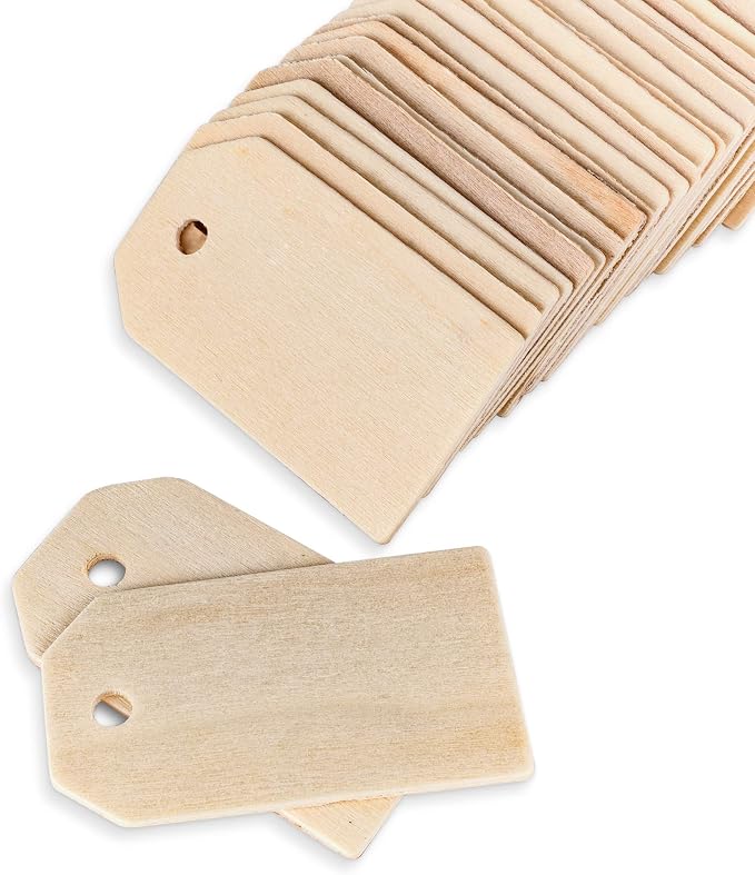 Super Z Outlet 50 Pack Unfinished Natural Wood Rectangle Blank Pieces Wooden Tags Slices for Arts & Crafts, Painting DIY Decorations, Embellish, Burning & Staining (2 1/4" x 1 1/4" Tag)