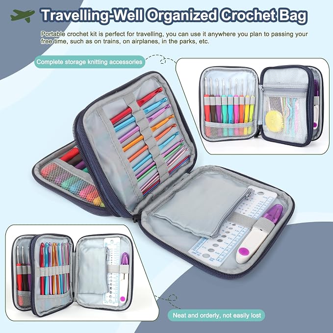 Katech 99-Piece Crochet Hooks Set, Crochet Hook Kit with Storage Case, Ergonomic Knitting Needles Weave Yarn Kits DIY Hand Knitting Craft Art Tools for Knitting Hat, Bag, Socks, Scarf and Sweaters | 99 Pcs Metal Crochet Needles and Complete Crochet Kit...