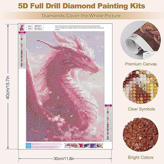 XUCNWL Diamond Art Kits for Adults, Pink Dragon Diamond Painting