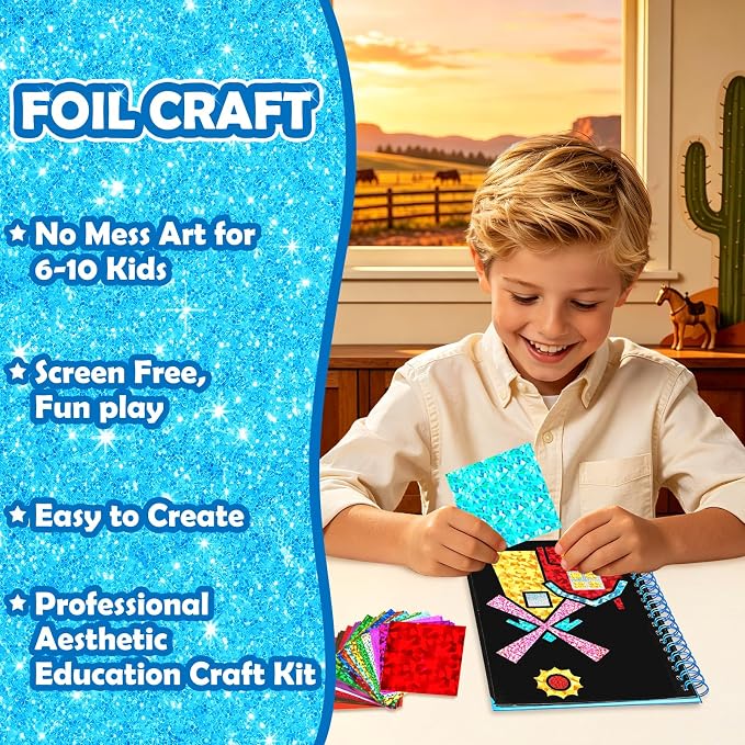 FUNNYB&G Foil Art Craft Kit for Kids, Sparkly Birthday Gift Toy for Kids | No Mess, Kids Ages 4-10 Create Sparkling Artwork, A Creative Gift for Birthdays, Holidays, Travel Activities,Screen-Free Fun