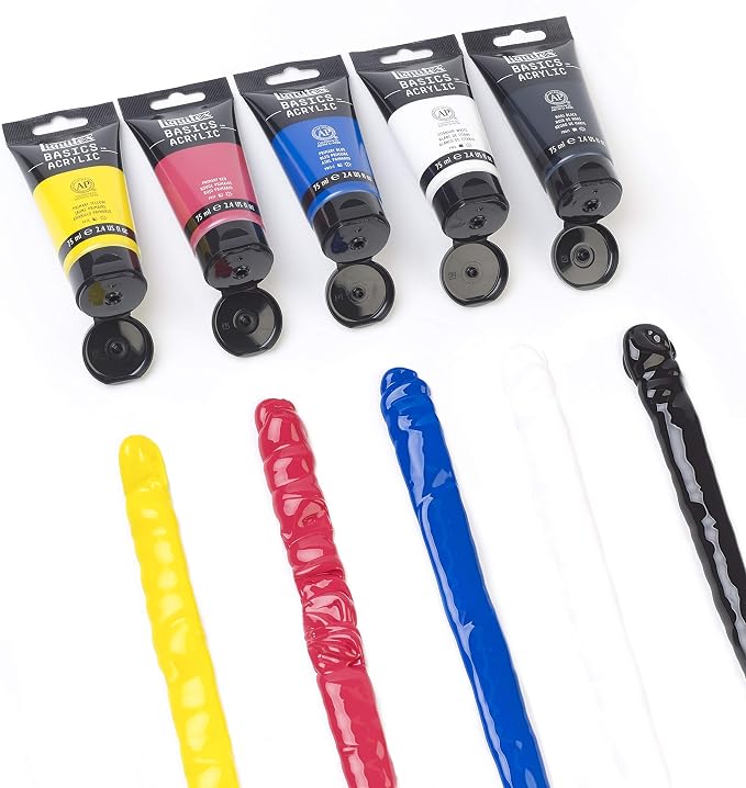 Liquitex BASICS Acrylic Paint Set, 5 x 75ml (2.4-oz) Tube Paint Set | Medium Viscosity, Satin Finish, Lightfast, Fine Art Pigments, Range of Opacities, Easy Blending