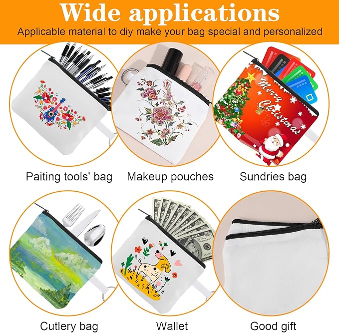 30 Pcs Blank Small Coin Canvas Makeup Bags Bulk Cosmetic DIY Craft Pouch with Zipper Coin Purse Pencil Pouch Travel Toiletry Organizer (White)