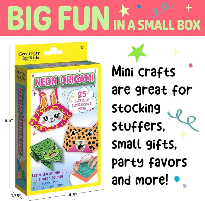 Creativity for Kids Neon Origami Mini Kit, 25 Papers (Ages 7+)