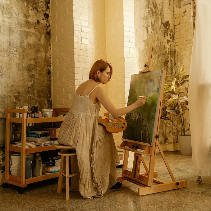 MEEDEN Large H-Frame Easel, Easel Stand for Paintings, Painting Easels, Easel Stand for Display, Solid Beechwood Wooden Easels for Painting Canvas, Holds Canvases Up to 78", Natural Color | Solid Beech Wood Art Easels for Painting with Height & Angle A...