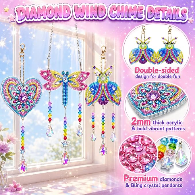 Diamond Art for Kids 8-12, 3 PCS Diamond Art Painting Sun Catcher for Girls