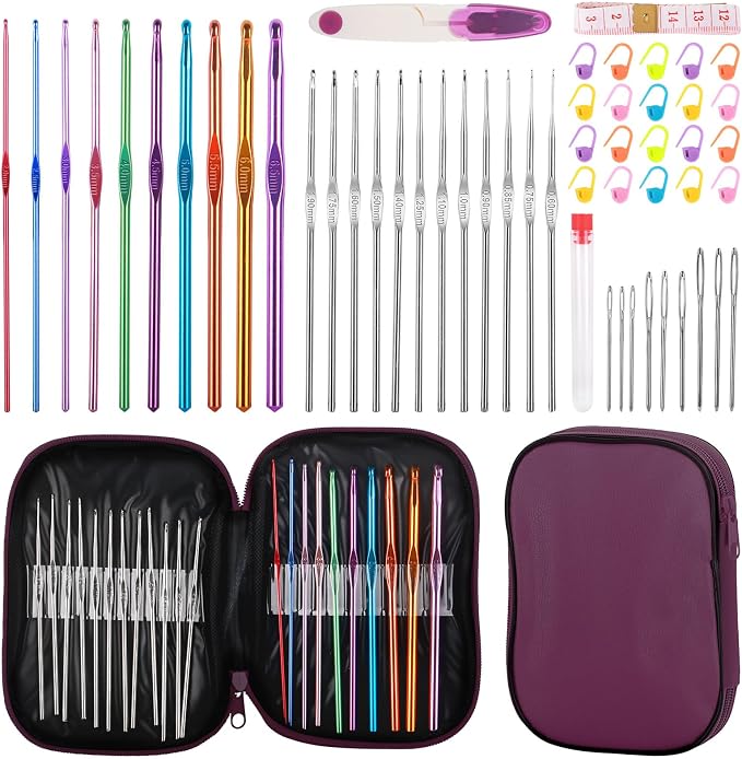 MECHEER Crochet Kits 54 Pack, Crochet Hook Set Knitting Kit for Beginners, Ergonomic Crochet Hooks Kit with Storage Case, Knitting Needles, Hand Craft Crocheting Supplies for Crocheters
