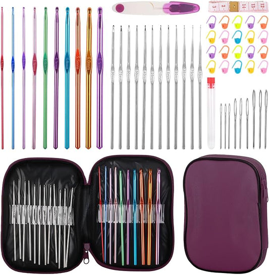 MECHEER Crochet Kits 54 Pack, Crochet Hook Set Knitting Kit for Beginners, Ergonomic Crochet Hooks Kit with Storage Case, Knitting Needles, Hand Craft Crocheting Supplies for Crocheters
