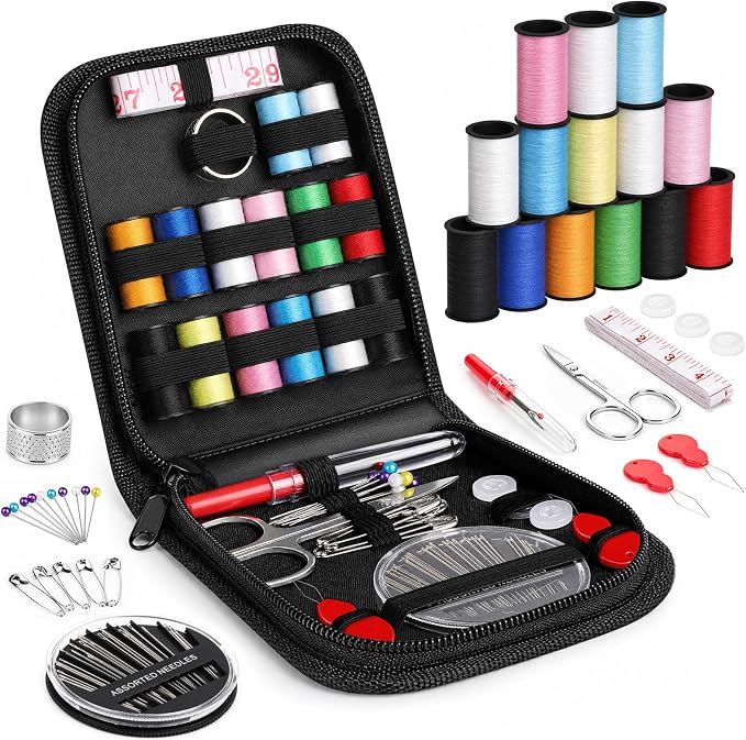 Coquimbo Sewing Kit Mini Travel, Dorm Room Essentials for Girls (Black, S) | Stocking Stuffers for Teen Girls Boys Adults Women Kids, Portable Needle and Thread Kit with Scissors, Tape Measure, Thimble