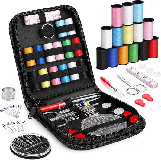 Coquimbo Sewing Kit Mini Travel, Dorm Room Essentials for Girls (Black, S) | Stocking Stuffers for Teen Girls Boys Adults Women Kids, Portable Needle and Thread Kit with Scissors, Tape Measure, Thimble