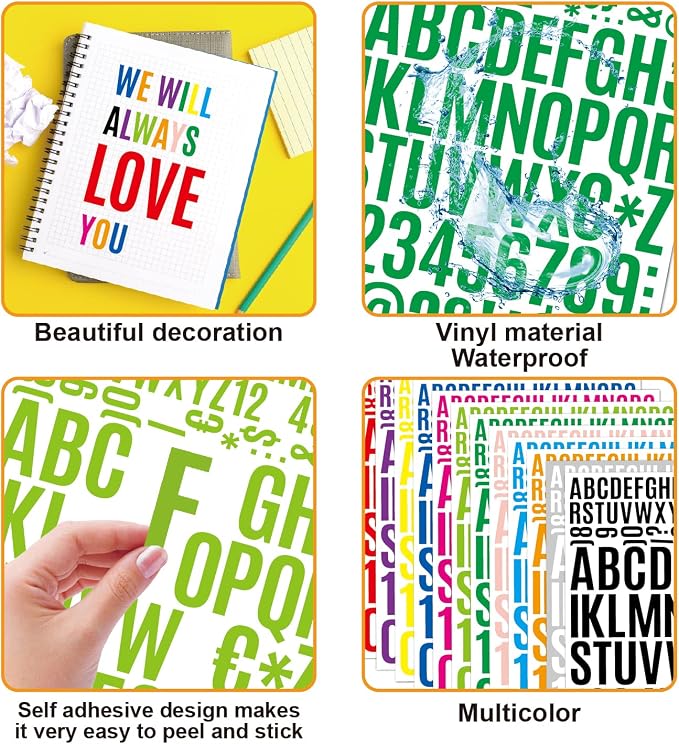 1224 Letter Stickers 12 Sheets Alphabet Stickers 0.8-1.6 InchVinyl Self-Adhesive Number Alphabet Vinyl Stickers, Mailbox Numbers Labels DIY Crafts Art Making, Decals for Sign,Notebook,Classroom Decor