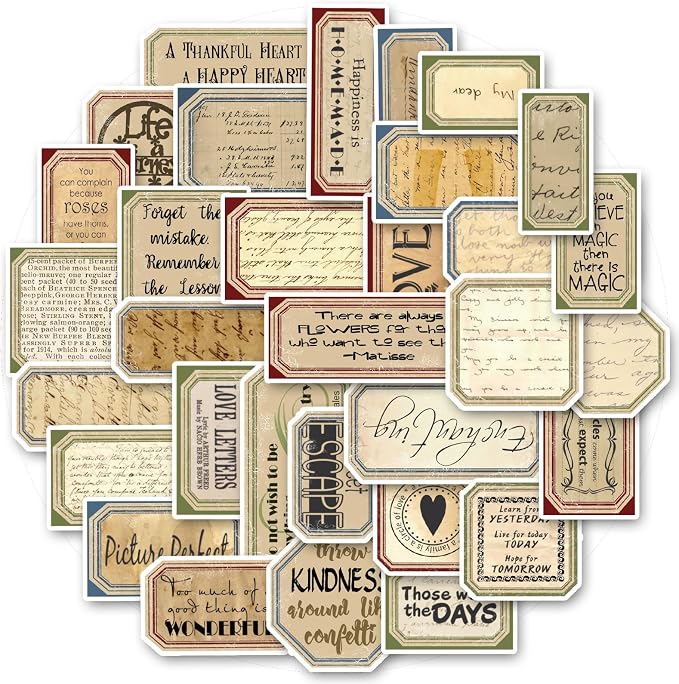 Bomichi 94 Pcs Vintage Label Stickers, Retro Tag Aesthetic Stickers for Scrapbooking Junk Journal Bullet Journal Collage Diary DIY Crafts