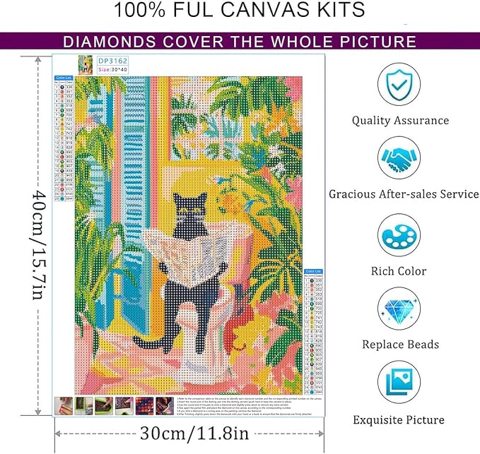 Dorwendis Black Cat Diamond Art Kits for Adults, Cat on Toilet Read Newspaper Diamond Painting Kits for Beginners, 5D DIY Round Full Drill Diamonds Art Craft for Home Decor 12x16 inch