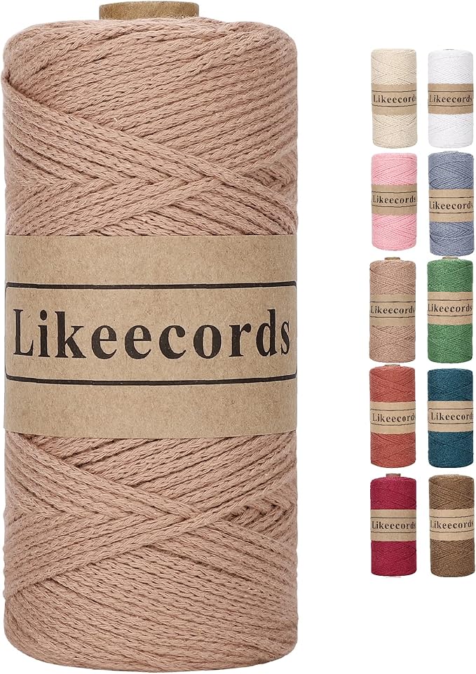 Likeecords 100% Cotton Crochet Bag Cord 2mm 170m Macrame Cord 2mm Crochet Thread Macrame Rope Gift for Knitter (Coffee)