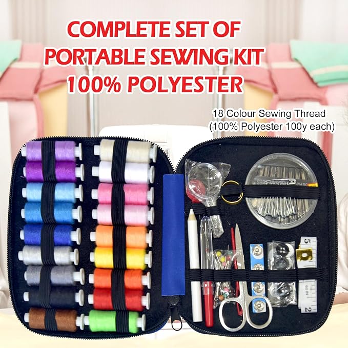 Sewing Kit with Case Portable Sewing Supplies for Home Traveler, Adults, Beginner, Emergency, Contains 18 Sewing Thread, Scissors, Needles, Measure etc,Very Dark Royal Blue
